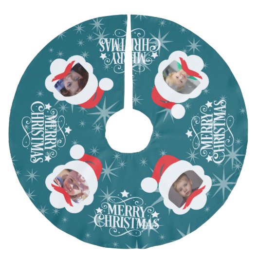 カスタム写真メリークリスマス ブラッシュドポリエステルツリースカート (正面)
