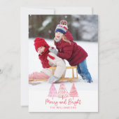 カスタム写真メリー鮮やかなピンクのレッドツリークリスマス シーズンカード (正面)