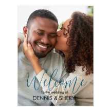 カスタム写真モダンの結婚サインブルー