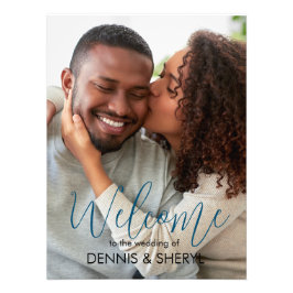 カスタム写真モダンの結婚サインブルー フォトプリント           