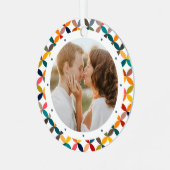 カスタム写真モダンカラフル パーソナライズされた メタルオーナメント (正面左)