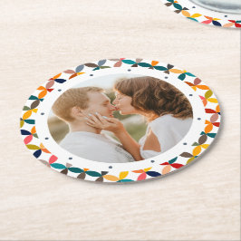 カスタム写真モダンカラフル パーソナライズされた ラウンドペーパーコースター