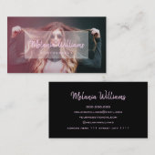 カスタム写真モダン手書きスクリプトブラックブシン 名刺 (正面/裏面)