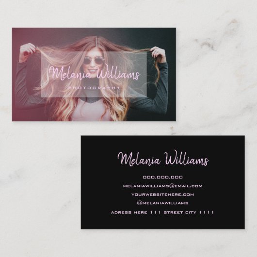 カスタム写真モダン手書きスクリプトブラックブシン 名刺 (正面/裏面)