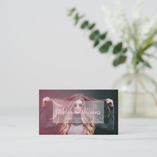 カスタム写真モダン手書きスクリプトブラックブシン 名刺 (スタンド正面)