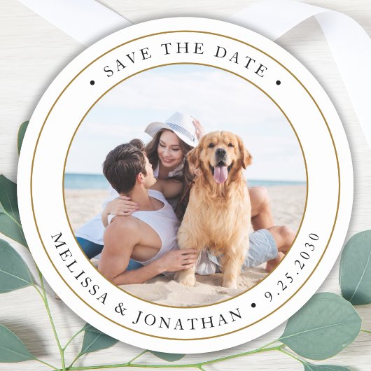 カスタム写真モダン結婚式の日付の保存 ラウンドシール