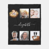 カスタム写真モノグラムの黒 フリースブランケット (正面)