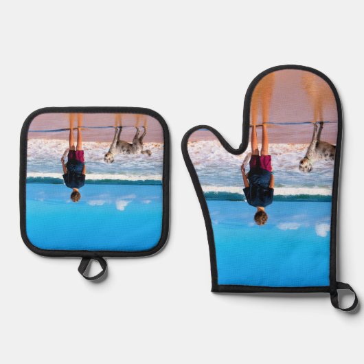 カスタム写真ユニーク自分のデザインパーソナライズされた 鍋つかみ&鍋敷きセット (正面)