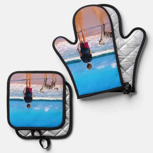 カスタム写真ユニーク自分のデザインパーソナライズされた 鍋つかみ&鍋敷きセット (正面/裏面)