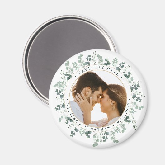 カスタム写真ユーカリ結婚式の日付を保存 マグネット (正面/裏面)