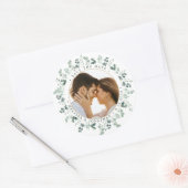 カスタム写真ユーカリ結婚式の日付を保存 ラウンドシール (封筒)