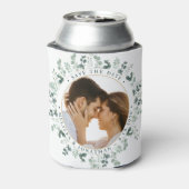 カスタム写真ユーカリ結婚式の日付を保存 缶クーラー (缶裏面)