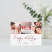 カスタム写真レッドスクリプトハッピーホリデー シーズンポストカード (スタンド正面)