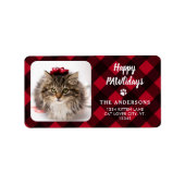 カスタム写真レッドバッファロープレイドハッピーポーリデイズ ラベル (正面)
