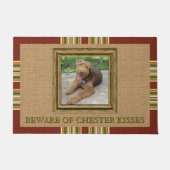 カスタム写真レッド・グリーン・オークレマスタードストライプ ドアマット (正面)