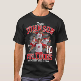 カスタム写真レトロなデザインのサッカー選手の赤いTシャツ Tシャツ