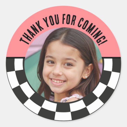 カスタム写真レトロ市松模様にお願い ラウンドシール (正面)