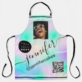 カスタム写真ロゴQRメニューコード自筆画ピンク エプロン
