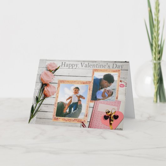 カスタム写真ヴァレンティ素朴ンズピンクローズ シーズンカード (正面)