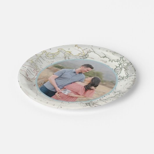 カスタム写真ヴィンテージ旅行赤ちゃんシャワープレート ペーパープレート (アングル)