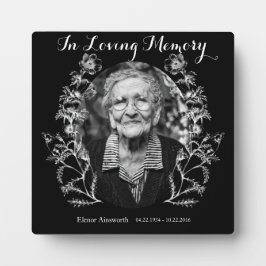 カスタム写真ヴィンテージ花白黒記念碑 フォトプラーク