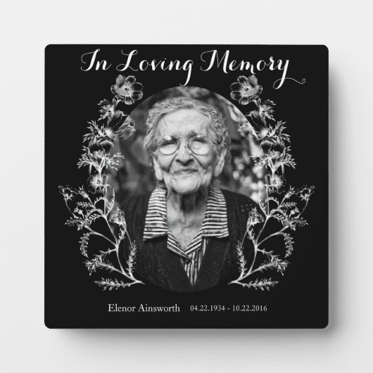 カスタム写真ヴィンテージ花白黒記念碑 フォトプラーク (正面)