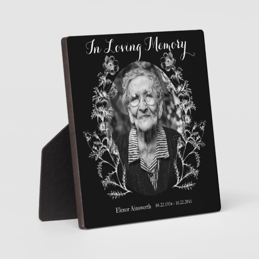 カスタム写真ヴィンテージ花白黒記念碑 フォトプラーク (正面)