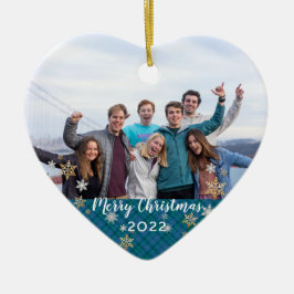 カスタム写真両面メリークリスマスブループレイド セラミックオーナメント