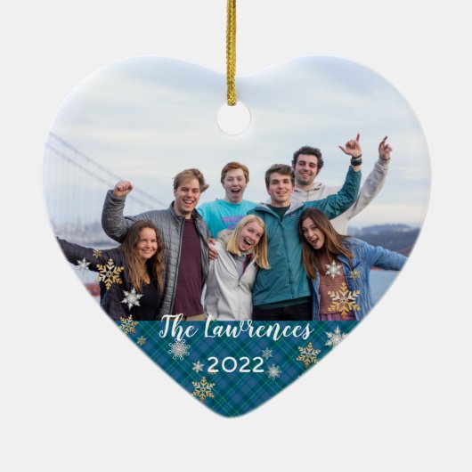 カスタム写真両面メリークリスマスブループレイド セラミックオーナメント (裏面)