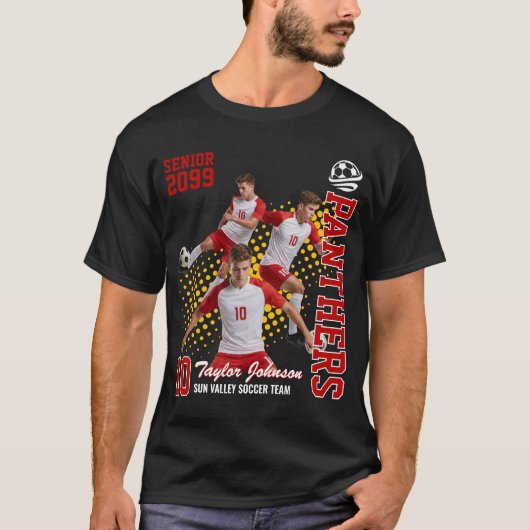 カスタム写真付きシニアサッカー選手フォトコラージュ 赤 Tシャツ (正面)