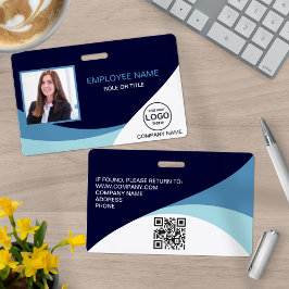 カスタム写真企業の従業員名ブルーQRコード バッジ