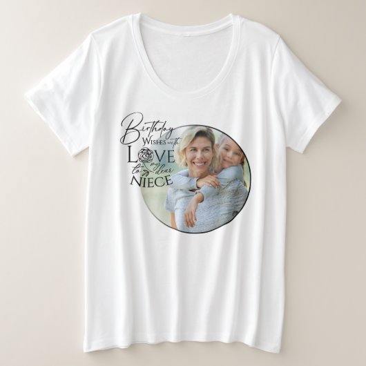 カスタム写真入りお誕生日おめでとう 姪へ プラスサイズTシャツ (デザイン正面)