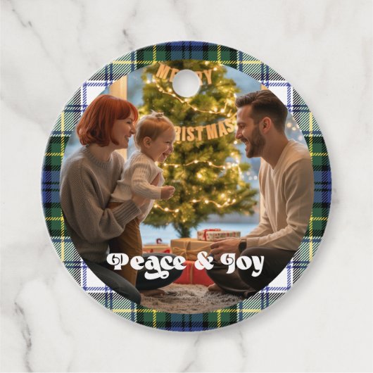 カスタム写真入りチェック柄クリスマスギフトタグ フェイバータグ (正面)