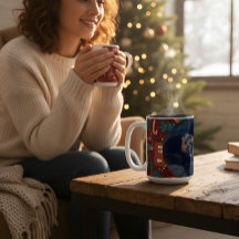 カスタム写真入りレッドクリスマスマグ