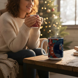カスタム写真入りレッドクリスマスマグ ツートーンマグカップ