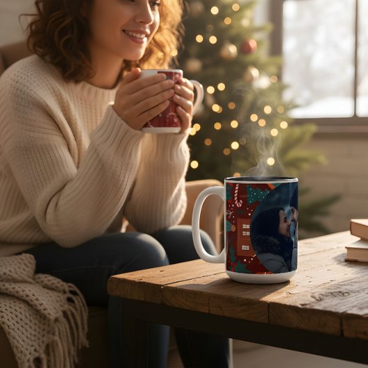 カスタム写真入りレッドクリスマスマグ ツートーンマグカップ