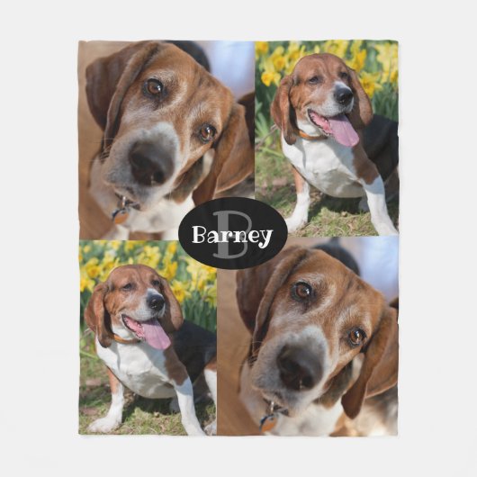 カスタム写真入り愛犬家のモノグラム 名前入りフォト4枚 フリースブランケット (正面)