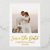 カスタム写真写真結婚式の日付金ゴールドの保存 箔招待状 (正面)