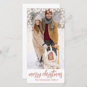 カスタム写真冬の雪のラ白熱［赤熱］光を放つイト シーズンカード (正面/裏面)