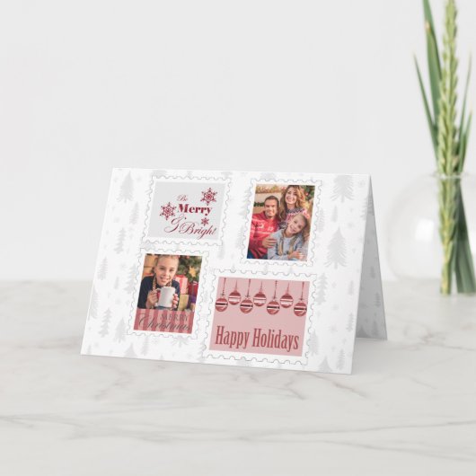 カスタム写真切手とクリスマスツリー シーズンカード (正面)