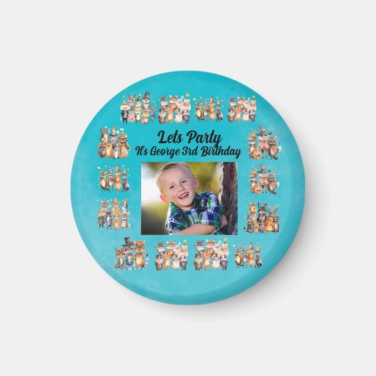 カスタム写真動物テーマ子供の誕生日パーティー マグネット (正面)