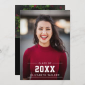 カスタム写真卒業ホワイトオモダンーバーレイ 案内状 (正面/裏面)