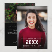 カスタム写真卒業ホワイトオモダンーバーレイ 案内状 (正面/裏面)