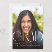 カスタム写真卒業ホワイトオンブラック招待状 招待状 (正面)