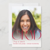 カスタム写真卒業レッドオンホワイト招待状 招待状 (正面)