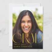 カスタム写真卒業金ゴールドオンブラック招待状 招待状 (正面)