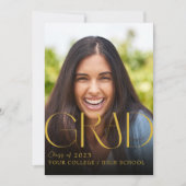 カスタム写真卒業金ゴールドオンブラック招待状 招待状 (正面)