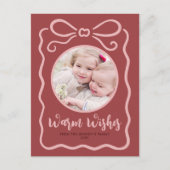 カスタム写真可愛い手描きピンクリボンレッド暖 シーズンポストカード (正面)