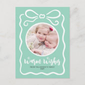 カスタム写真可愛い手描きホワイトリボンミント シーズンポストカード (正面)