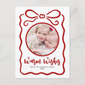 カスタム写真可愛い手描き赤いリボン白 シーズンポストカード (正面)